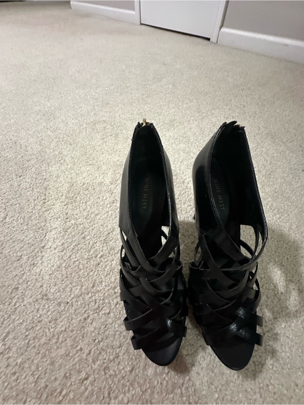 Nine West Black Strappy Peep-Toe Heels